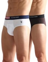 U.S. POLO ASSN.. Mens OEB06 Flag Waist Single Jersey Underwear Briefs – Pack of 2(OEB06-P2_White / Mulch_L)