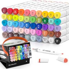 Shuttle Art 50 Colors Dual Tip Art Markers,Permanent Marker Pens Highlighters With Case Perfect For Illustration Adult Coloring Sketching And Card Making
