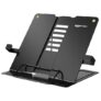 Amazon basics Book Holder Stand | Sturdy, Portable & Lightweight Metal Ideal for Desk Book Stand for Cookbooks & A4 Size Documents | Foldable Design (Black)