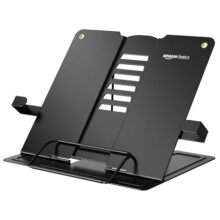 Amazon basics Book Holder Stand | Sturdy, Portable & Lightweight Metal Ideal for Desk Book Stand for Cookbooks & A4 Size Documents | Foldable Design (Black)