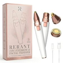 Rerant 2-In-1 Eyebrow Trimmer And Facial Hair Remover For Women, Rechargeable Electric Face Razor With Built-In Led Light, Painless Precision Eyebrow Razor And Lip Hair Trimmer, Portable (S1)
