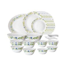 Larah by Borosil Cripper Opalware Dinner Set, 33-Pieces, White