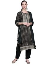 INDO ERA Women’s Green Printed Straight Kurta Trousers With Dupatta Set_KH5GN8913S