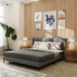 Royaloak Willow Upholstered Queen Bed | Solid Wood | Upholstered Headboard | Linen Fabric | Modern Design | Strong & Durable
