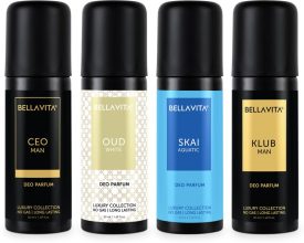 BELLAVITA organic Deo Parfum Travel-Size Gift Set|4×50 ml|Long Lasting Body Deodorant Spray  –  For Men & Women(200 ml, Pack of 4)