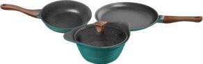 Preethi Artistic Die Cast Non Stick Set 27Cm Tawa,24Cm Fry Pan,Kadai 24Cm With Glass Lid Non-Stick Coated Cookware Set(Aluminium, 3 – Piece)