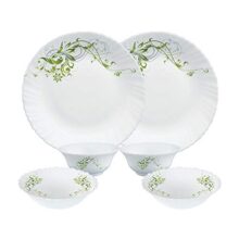 Larah By Borosil Fluted Series Erba Opalware Dinner Set | 6 Piece For Family Of 2 | Microwave & Dishwasher Safe | Bone-Ash Free | Crockery Set For Dining & Gifting | Plates & Bowls | White