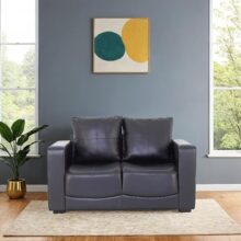 Peachtree Orchid 2 Seater Sofa for Living Room, Mango Wooden Frame & Iron Leg | 3 Year Warranty, PU Leatherette Sofa with 2 Cushions for Dining Room | Padded Armstyle (Black)