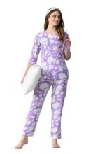 Ichaa Women’S Printed Rayon Night Wear Top And Bottom Night Suit Set