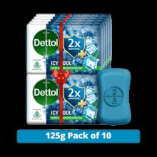 Dettol 3X Icy Cool Bathing Soap for Men & Women, Face, Body & Hands, Combo for Summer(10 x 125 g)