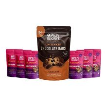 Open Secret Chocolate Almond Brownie (Pack 6), Caramel Choclate (Pack 4) | Chocolate Gifts Hamper| Zero Refined Sugar No Maida Guilt