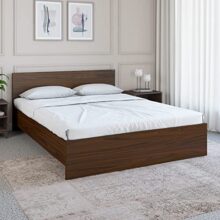 Nilkamal Arthur Wooden Queen Bed Without Storage | Engineered Wood | Contemporary Design | Walnut