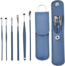 TEMPERIA Ear Wax Cleaner & Removal Tool Kit | Deep Cleaning | Set of 6 Different Spoons & Spiral Tools with Storage Bag | Blue Colour (RW116)