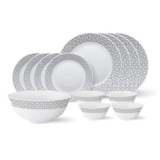 Larah By Borosil – Tiara Series, Black Grey Cone, 13 Pcs, Opalware Dinner Set, White