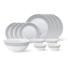 Larah By Borosil – Tiara Series, Black Grey Cone, 13 Pcs, Opalware Dinner Set, White