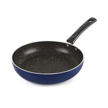 Cello Regal Non Stick Blue Fry Pan With Spatter – 22Cm | Cookware With Non Stick Coating | Gas Top And Induction Compatible