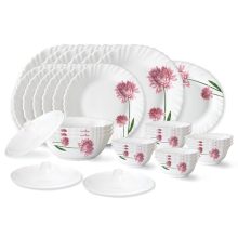 Larah By Borosil Nargis Fluted Series Opalware Dinner Set | 31 Pieces For Family Of 6 | Microwave & Dishwasher Safe | Bone-Ash Free | Crockery Set For Dining & Gifting | Plates & Bowls | White