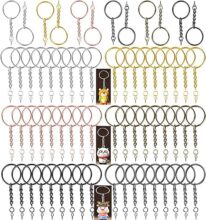 DIY Crafts Nickel Silver, Pack of 10 Pcs, Split Key Rings with Chain Bulk(Nickel Silver, Pack of 10 Pcs)