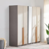 Home Centre | Tiffany | Engineered Wood | 4 Door Swing Wardrobes | Beige | 1 Year Warranty