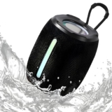 VEROX Portable Bluetooth Speaker 8W Up to 10Hrs Playback RGB LED Lights, Stereo Sound, Built-it Mic Bluetooth 5.3, AUX Port, USB, FM & Type C Charging- Black