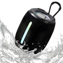 VEROX Portable Bluetooth Speaker 8W Up to 10Hrs Playback RGB LED Lights, Stereo Sound, Built-it Mic Bluetooth 5.3, AUX Port, USB, FM & Type C Charging- Black