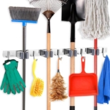 Ternero Mop And Broom Organizer 4 Racks 5 Hooks, Heavy Duty Broom Wall Mount Rake Holder Stainless Steel Tool Hanger For Home, Kitchen, Garage, Garden, Laundry Room, Bathroom Organization