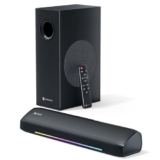 Portronics 100 Watts Zuno Compact Bluetooth Soundbar With Deep Bass, 2.1 Channel Home Theatre, Dual Driver Soundbar, HDMI in, Bluetooth v5.3, Multiple EQ Modes, LED Lights, Sleek Remote Control(Black)