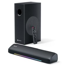 Portronics 100 Watts Zuno Compact Bluetooth Soundbar With Deep Bass, 2.1 Channel Home Theatre, Dual Driver Soundbar, HDMI in, Bluetooth v5.3, Multiple EQ Modes, LED Lights, Sleek Remote Control(Black)