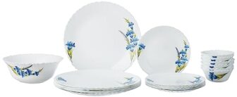 Larah By Borosil Nina Fluted Series Opalware Dinner Set Of 6 Full Plate, 6 Quarter Plates, 6 Veg Bowls And 1 Serving Bowl | Bone-Ash Free Crockery Set For Dining Table (White, 19 Pieces)