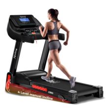 Lifelong FitPro Motorized Treadmill for Home (4HP Peak) | 4-Level Manual Incline | Rubberies Shock Absorption | Foldable Hydraulic | 12 Preset Workouts | 14km/hr | 100Kg | Bluetooth (LLTM033)