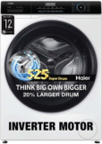 Haier 7 kg AI with Inverter Motor,Puristeam and Refresh Function, Anti Bacterial Technology, Super Drum 525mm with Custom Wash Programs Fully Automatic Front Load Washing Machine Black, White(HW70-IM12929)