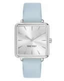Nine West Women’s Analog Watch, Light Blue Faux Leather Strap, Vegan Leather Strap, Limited Movement, Chronograph, Silver-Tone Dial, NW/2671SVLB