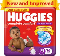 Huggies Complete Comfort Wonder Pants, India’s Fastest Absorbing Diaper | – M(76 Pieces)