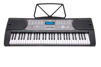 Audio Array AK-61 Pro 61-Key Portable Electronic Keyboard with LCD Display, Built-in Speakers, Mic Input & Included Mics, 255 Timbres, 512 Rhythms, Battery & Adapter Powered