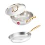 Amazon Brand – Solimo 2 PCS Premium Triply Stainless Steel Cookware Set (Kadai 22cm(1.8L) & Frypan 22cm with common lid) |Gas & Induction Compatible | Dishwasher Safe | Elegant Golden Handles | BIS Certified