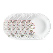 Larah By Borosil Red Bud 6 Pcs Opalware Plate Set (Dia – 10 Inch), White