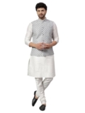 LATEST CHIKAN Men’s Silk Blend Kurta Pyjama Set with Jacquard Nehru Jacket – Festive&Wedding-Wear -2SS-CO-DPS-CR-NJ-SB-GY-38