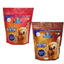 Dr.Pets Bistik Dog Food Treat – Dog Biscuits for Adult Dog & Puppy, Gluten Free Healthy Treats with Fresh & Natural Ingredients, Banana Oats & Pumkin Carrot Flavor 900g Each (Combo Pack)