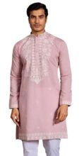 Kalaanj Men’s Embroidered Silk Kurta || Only Kurta (KALSS2505MK-pink-3XL)