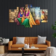 Perpetual Wood Rajasthani Paintings For Living Room |3D Painting For Wall Decoration | Rajasthani Decoration Items | Paintings For Bedroom Set Of 5 (75X43 Cm)(Multi)