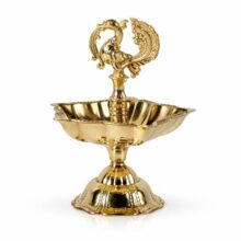 Brass Peacock Diya for Puja Room Decorative Oil Lamp with 5 Wicks Gold Finish Handcrafted Traditional Brass Deepam for Home Temple Festival Decor (8)