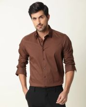 Zestfull Men Solid Formal Brown Shirt