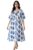 Clothera Fashion Women Printed Midi Dress V-Neck Short Sleevless White & Blue Pattern A-Line Dress (In, Alpha, M, Regular, Women, Blue)