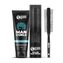 Beardo Man Curls Curly Hair Styler 100G & Roller Hair Brush | Curly Hair Cream For Bouncy, Shiny & Defined Curls | Perfect Tool For Efficient Blow Drying, Adding Curls, Waves & Volume | Define Curls, Control Frizz & Wavy Hair Easily | Set Of 2