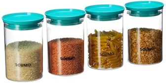 Amazon Brand – Solimo Airtight Stackable Plastic Storage Containers, Set Of 4 (900 Ml Each)