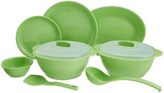 SignoraWare BPA Free Plastic Round Dinner set | Microwave Safe | Unbreakable & Lightweight | Odor-Free | Great for Parties & Gatherings | Ideal for regular home meals (Set of 32 pcs | ParrotGreen)