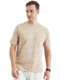 Pivl Men’s Summer Round Neck Half Sleeves self Design t Shirt_Camel_M