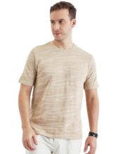 Pivl Men’s Summer Round Neck Half Sleeves self Design t Shirt_Camel_M