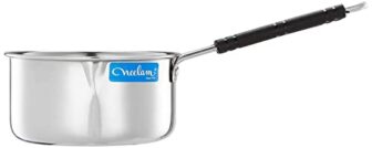 Neelam Stainless Steel 12, 22 Guage, Sauce Pan (2.0 ltrs), Wire Handle, Induction Bottom, Ideal for Induction, Gas Stove, Cermaic & Electro, Serving & Cooking Purpose, Ideal for Sauces, Soups, Sliver