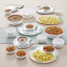 Larah By Borosil Moon Mia Dinner Set – 36 Pcs, Opal Glass Dinner Plates & Bowls Crockery Set for Dinning, White